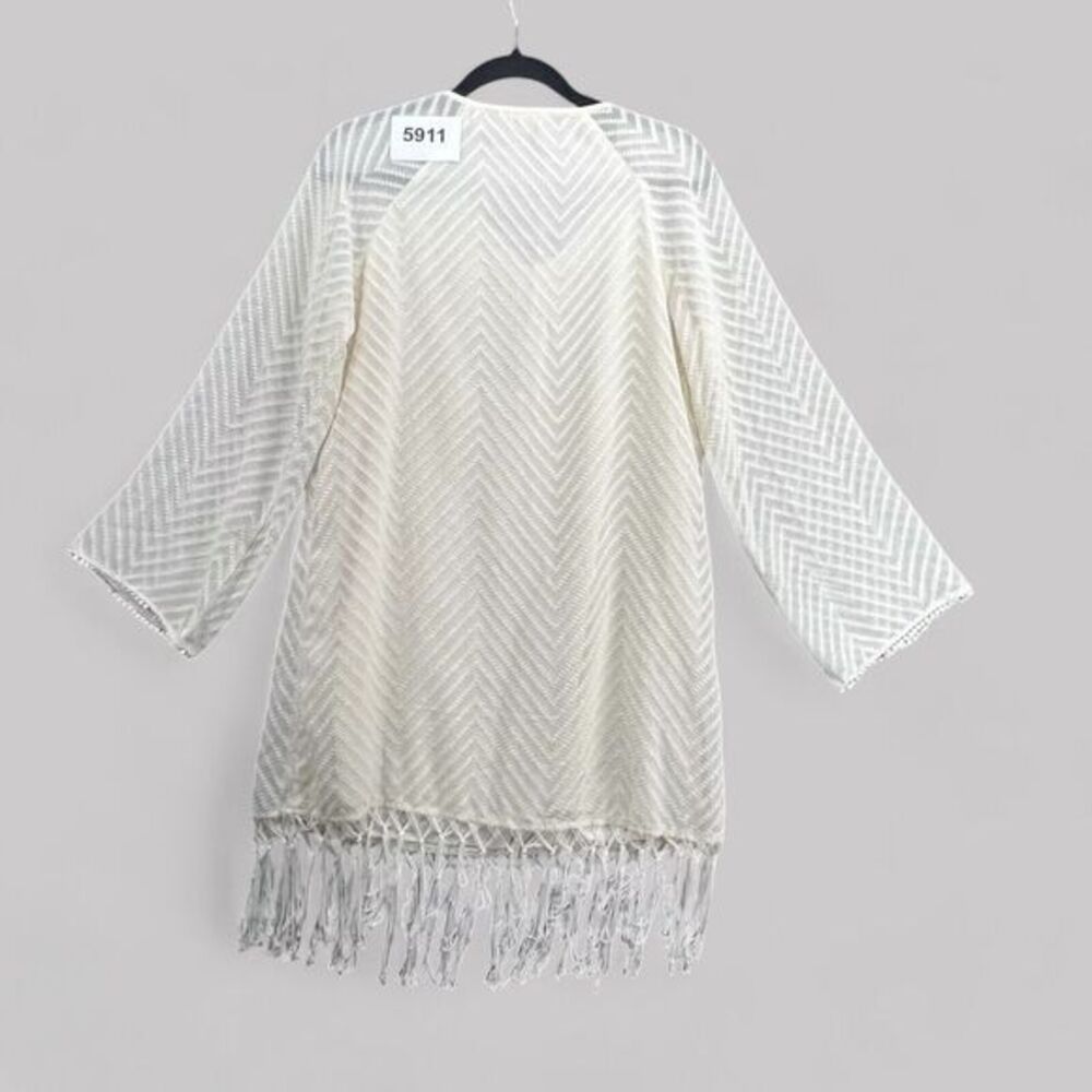 Skies Are Blue Dress Womens Size Small Cream Textured Boho Tassels Pom Pom Tunic - Picture 8 of 10